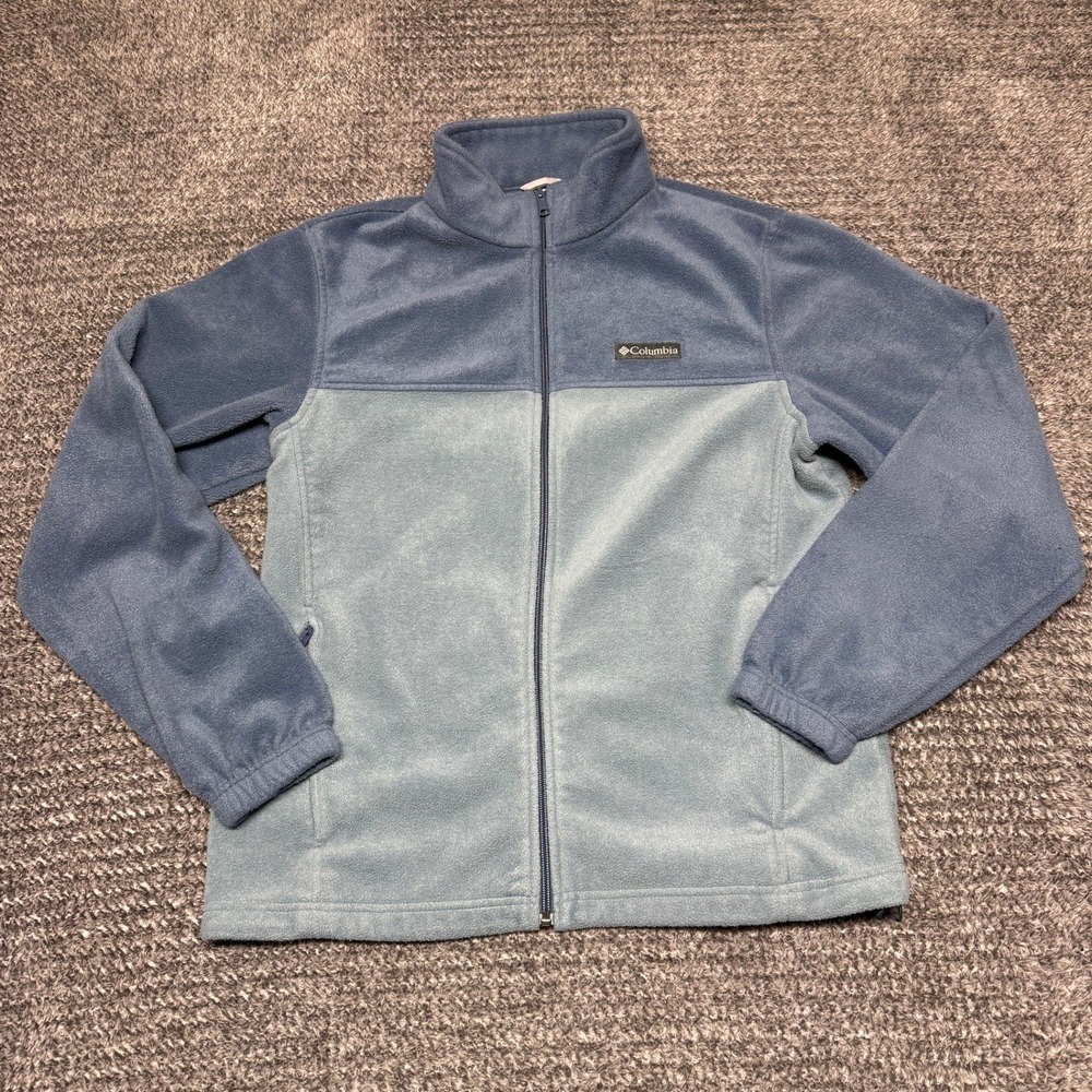 Columbia Mens Fleece Jacket Size L Blue Full Zip Colorblock Sweatshirt